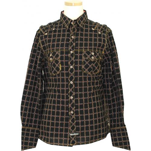 English Laundry Black With Red / Rust / White Windowpanes Long Sleeves 100% Cotton Shirt  LMW1143